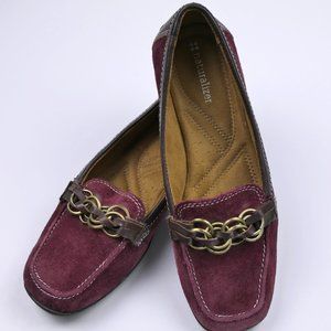 Naturalizer Women's SZ 6M Carlene Burgundy and Brown Suede Leather Loafers